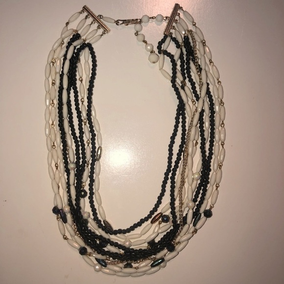 Vtg west germany black white & iridescent lucite bead multi strand necklace 20” - Picture 2 of 5